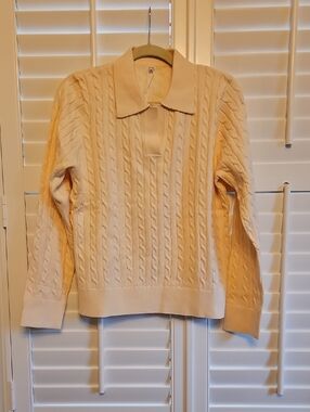 Men's  Cable Knit Polo Sweater in Cream